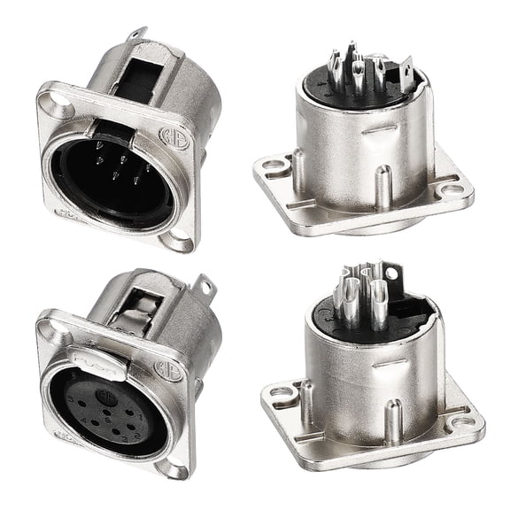 Uxcell 4pack 6 Pin XLR Male Female Jack Socket, Microphone Adapter Audio Panel Mount Connector Accessories for Mixer, Power Amplifier, Silver