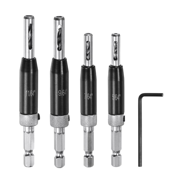 Uxcell 4pack Self Centering Drill Bit Set 5/64-11/64", 1/4" Hex Shank Drilling Bits for Wood Working,Hinge , Black