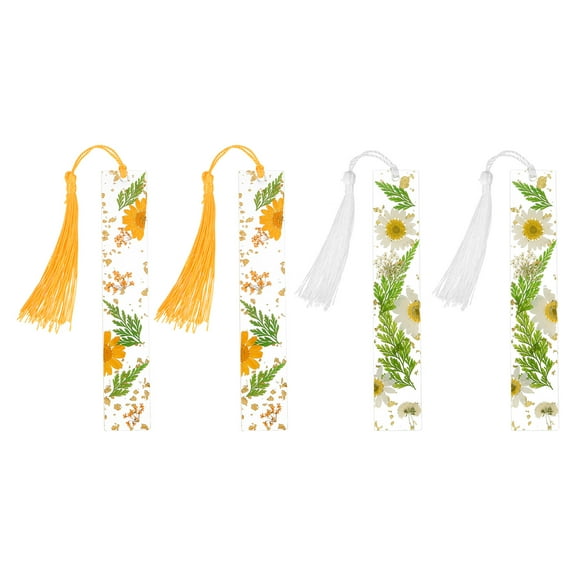 Uxcell 4packs Transparent Dried Flower Bookmarks for Women Reading, White Orange