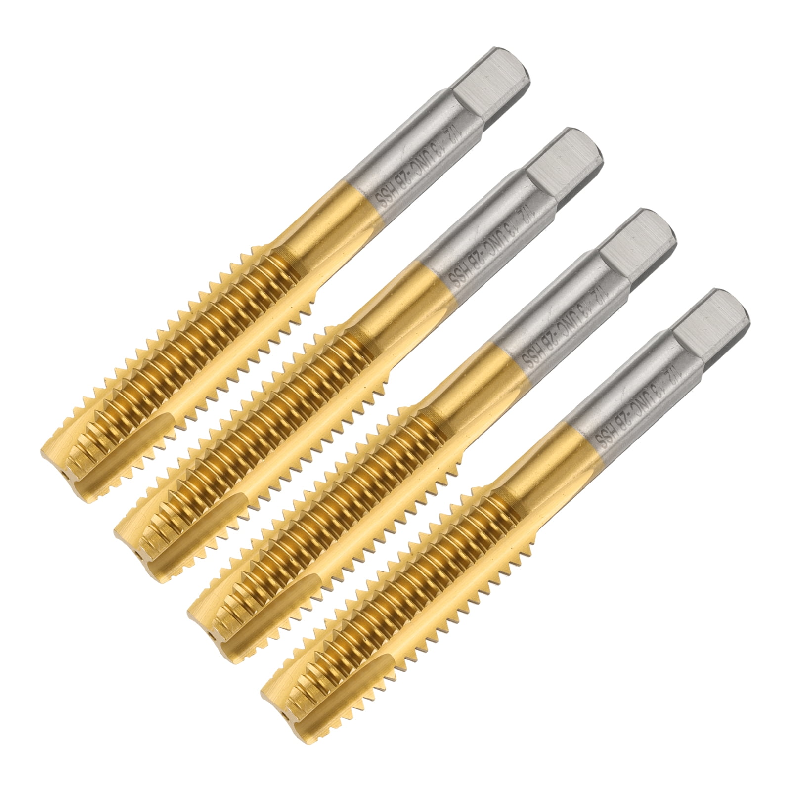 Uxcell 4pcs 1/2-13 UNC B2 Spiral Point Thread Tap Titanium Coated ...