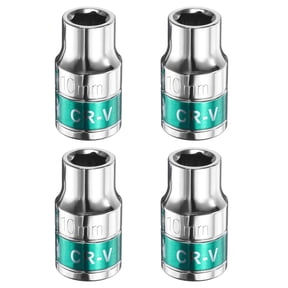 Uxcell 4pcs 1/2" Drive 6 Points Socket 10mm CR-V Metric Shallow Socket, Silver Green