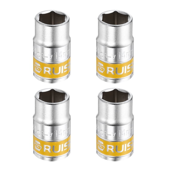 Uxcell 4pcs 1/2" Drive 6 Points Socket 14mm CR-V Metric Shallow Impact Socket