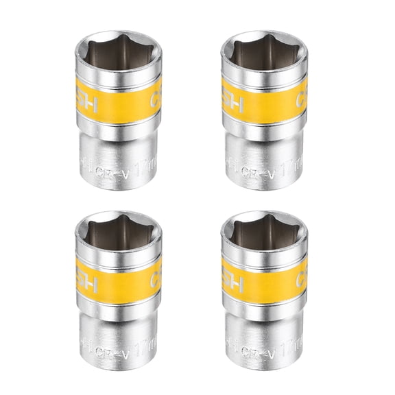 Uxcell 4pcs 1/2" Drive 6 Points Socket 17mm CR-V Metric Shallow Impact Socket