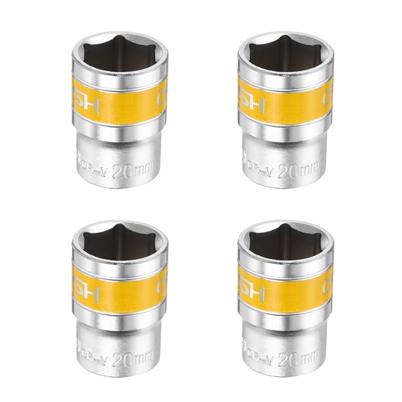Uxcell 4pcs 1/2" Drive 6 Points Socket 20mm CR-V Metric Shallow Impact Socket