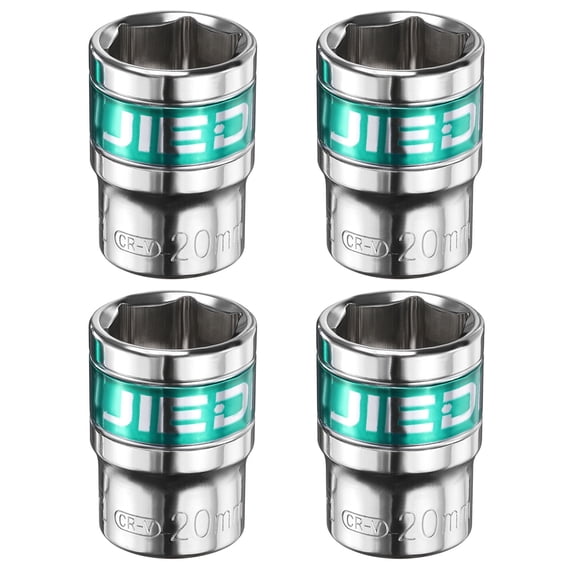 Uxcell 4pcs 1/2" Drive 6 Points Socket 20mm CR-V Metric Shallow Socket, Silver Green