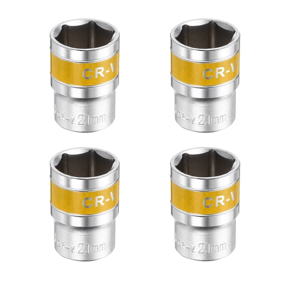 Uxcell 4pcs 1/2" Drive 6 Points Socket 21mm CR-V Metric Shallow Impact Socket