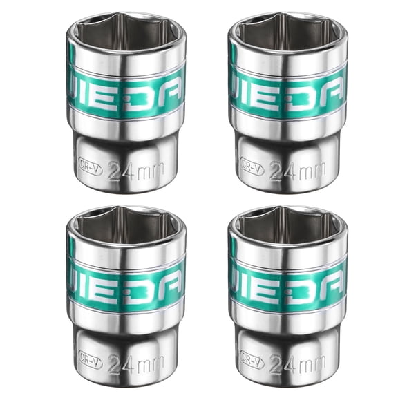 Uxcell 4pcs 1/2" Drive 6 Points Socket 24mm CR-V Metric Shallow Socket, Silver Green