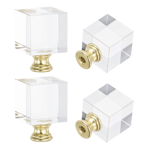 Uxcell 4pcs 1/4-27 Lamp Finial Cap Knob, Clear Square Shaped Crystal, Gold Tone