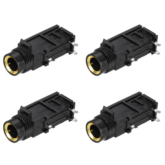 Uxcell 4pcs 1/4" 6.35mm Stereo Audio Jack, 50V 3 Pin Female Gold Plated PCB Mount Jack Video Connectors Stereo Headphone Socket for Headphone, Speaker, Car Audio, 33x17x13mm