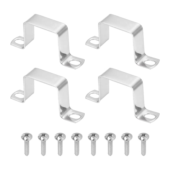 Uxcell 4pcs 1.6" x 1.6" Square Pipe Clamp, 304 Stainless Steel U Shaped Connector Bracket Heavy Duty Tube Strap Buckle with Self-Tapping Screws for Tube Installation