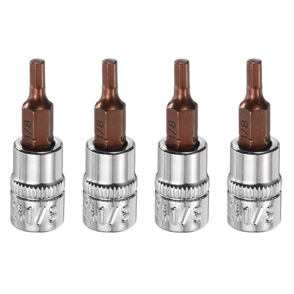 Uxcell 4pcs 1/8" Hex Bit Socket 1/4" Square Drive SAE Extension Impact Bit Power Nut Driver Set S2 & CR-V Steel Socket Ratchet Wrench Bits