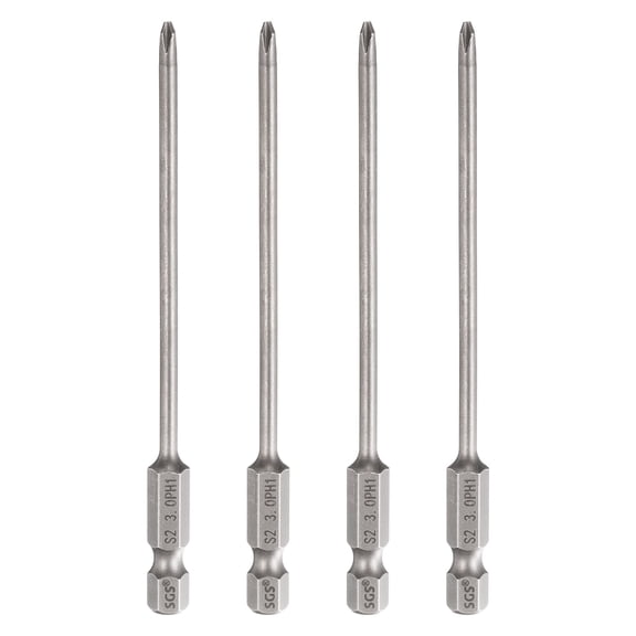 Uxcell 4pcs #1 Phillips Screwdriver Bit PH1 1/4" Hex Shank 4" (100mm) Long 0.12" Rod Magnetic Cross Head Drill Bits S2 Steel Industrial Screw Driver Bit