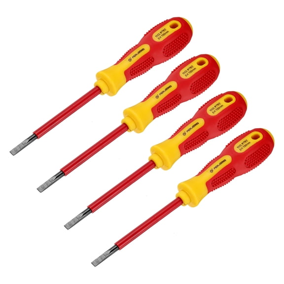 Uxcell 4pcs 1000v Insulated Electrician Screwdriver 5x100mm CR-V Magnetic Slotted Insulation Screwdrivers