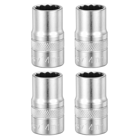 Uxcell 4pcs 12 Points Socket 1/2" Drive 14mm Metric Shallow Socket 1.5" (38.5mm) Long CR-V Steel Polishing Nickel Plating for Home Auto Nuts Bolts Repair
