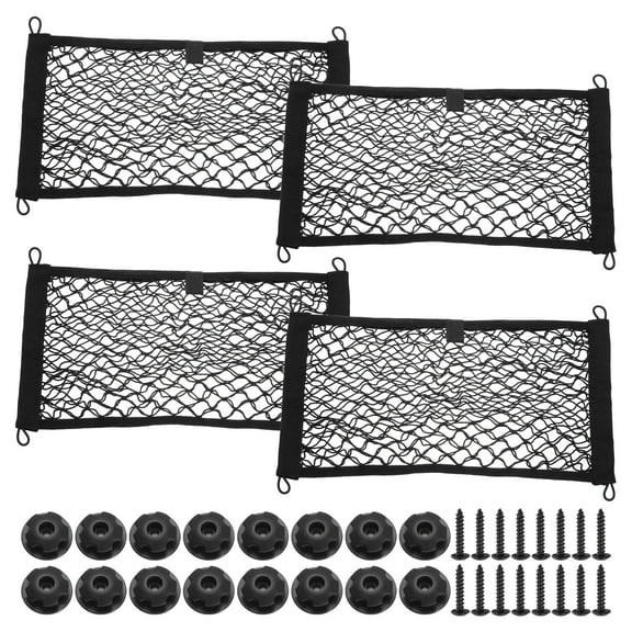 Uxcell 4pcs 2-Layer Small Cargo Net 17.7" x 9.8" Stretchable Storage Mesh Pocket Nets Automotive Cargo Net with 16pcs Screws and 16pcs Built-in Hooks for Trunk RV Boat