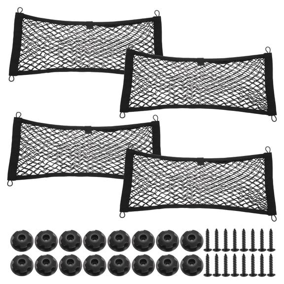 Uxcell 4pcs 2-Layer Small Cargo Net 21" x 9.8" Stretchable Storage Mesh Pocket Nets Automotive Cargo Net with 16pcs Screws and 16pcs Built-in Hooks for Trunk RV Boat