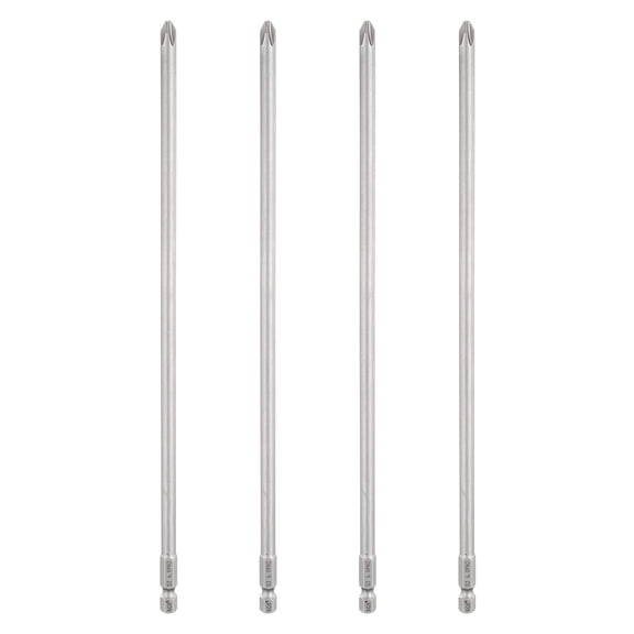 Uxcell 4pcs #2 Phillips Screwdriver Bit PH2 1/4" Hex Shank 10" (250mm) Long 0.24" Rod Magnetic Cross Head Drill Bits S2 Steel Industrial Screw Driver Bit for Electric Power Tools, Gray