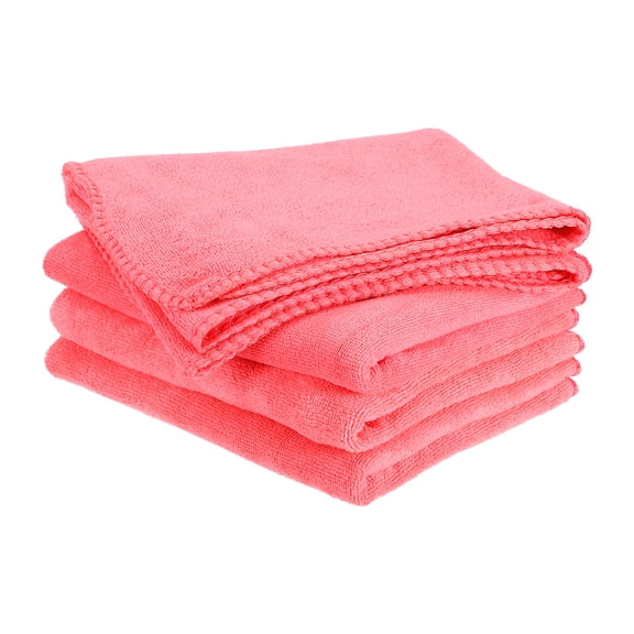 Uxcell 4pcs 28" x 12" Microfiber Cleaning Cloth Absorbent, Rose Red
