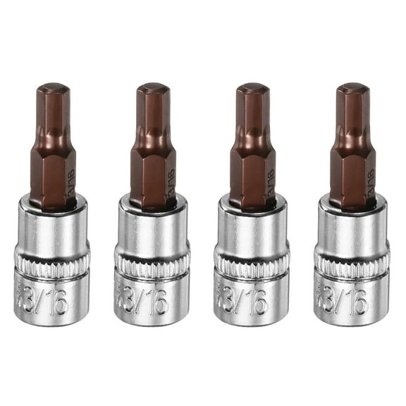 Uxcell 4pcs 3/16" Hex Bit Socket 1/4" Square Drive SAE Extension Impact Bit Power Nut Driver Set S2 & CR-V Steel Socket Ratchet Wrench Bits