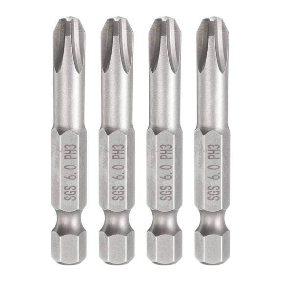 Uxcell 4pcs #3 Phillips Screwdriver Bit PH3 1/4" Hex Shank 2" (50mm) Long 0.24" Rod Magnetic Cross Head Drill Bits S2 Steel Industrial Screw Driver Bit
