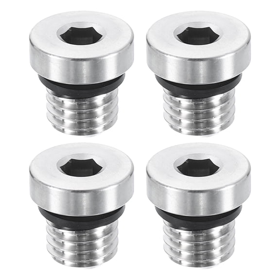 Uxcell 4pcs 304 Stainless Steel Pipe Plug Fitting M12x1.75 Metric Male Thread Inner Hex Head Cap Hexagonal Head Bung Plugs Fittings with Seal Ring for Air Water Oil Gas Tube