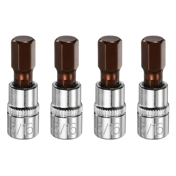 Uxcell 4pcs 5/16" Hex Bit Socket 1/4" Square Drive SAE Extension Impact Bit Power Nut Driver Set S2 & CR-V Steel Socket Ratchet Wrench Bits