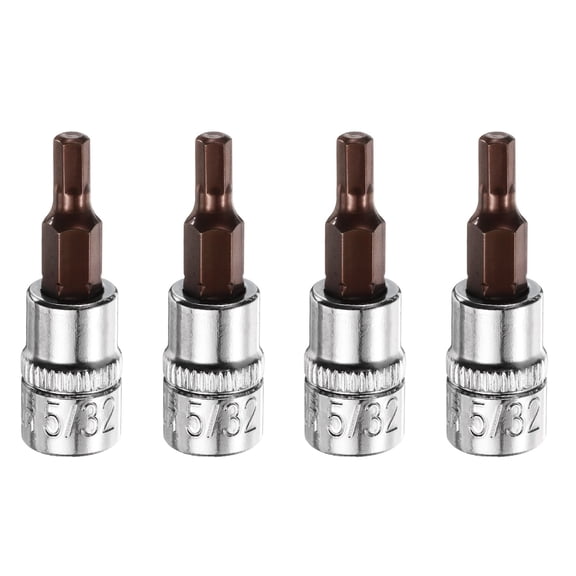 Uxcell 4pcs 5/32" Hex Bit Socket 1/4" Square Drive SAE Extension Impact Bit Power Nut Driver Set S2 & CR-V Steel Socket Ratchet Wrench Bits