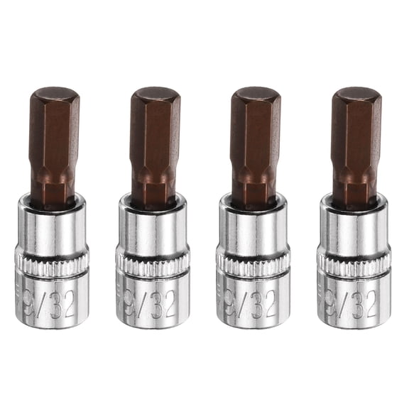 Uxcell 4pcs 9/32" Hex Bit Socket 1/4" Square Drive SAE Extension Impact Bit Power Nut Driver Set S2 & CR-V Steel Socket Ratchet Wrench Bits
