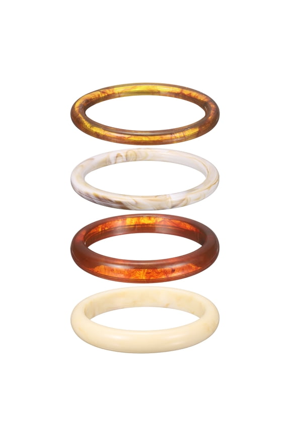 4pcs Acrylic Resin Bangle Bracelet Set for Women, Cream White & Amber Stackable Bangles Chunky Acetate Geometric Wristband Bracelet Trendy Vintage Jewelry