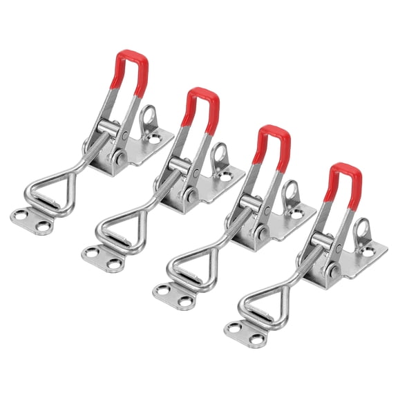 Uxcell 4pcs Adjustable Toggle Clamp M5x24mm 220bs 4001 Style w Lock Hole, Silver Red