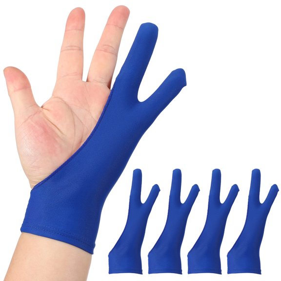 Uxcell 4pcs Artist Drawing Glove, Breathable Graphics Painting Glove with Two Fingers for Right Hand and Left Hand Graphic Digital Tablet Paper Sketching (Size M), Blue