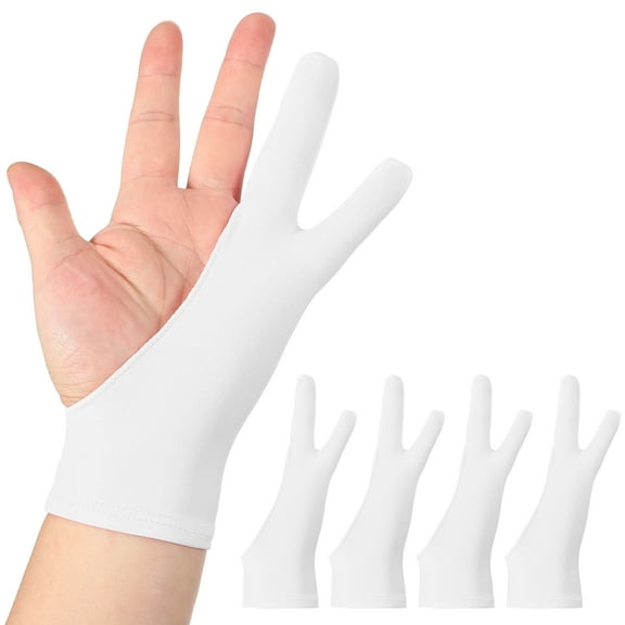Uxcell 4pcs Artist Drawing Glove, Breathable Graphics Painting Glove with Two Fingers for Right Hand and Left Hand Graphic Digital Tablet Paper Sketching (Size M), White