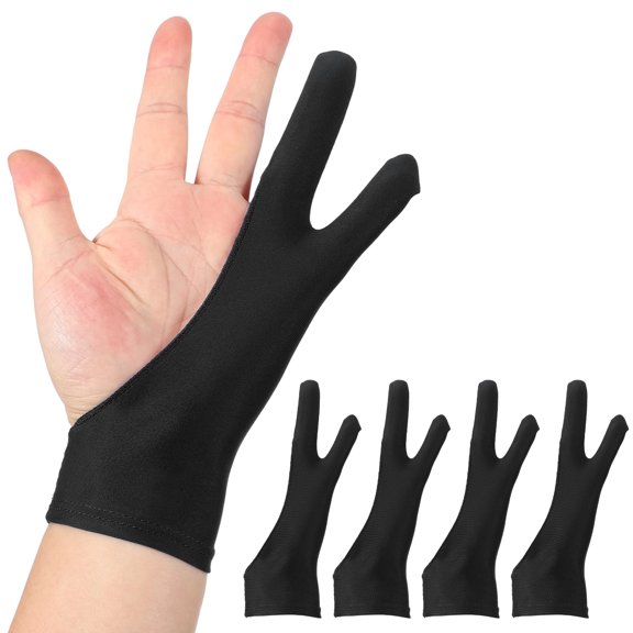 Uxcell 4pcs Artist Drawing Glove, Breathable Graphics Painting Glove with Two Fingers for Right Hand and Left Hand Graphic Digital Tablet Paper Sketching (Size S), Black