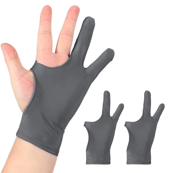 Uxcell 4pcs Artist Drawing Glove, Breathable Graphics Painting Glove with Two Fingers for Right Left Graphic Digital Tablet Paper Sketching (Size S), Gray