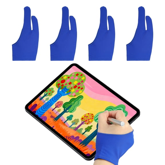 Uxcell 4pcs Artist Drawing Glove Size L - Smooth Elasticity Breathable, Graphics Painting Glove with Two Fingers for Right Hand/Left Hand/Graphic/Digital Tablet/Paper Sketching, Blue
