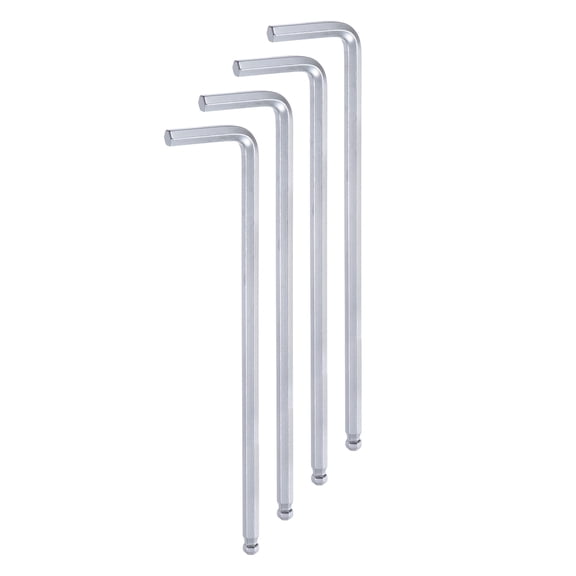 Uxcell 4pcs Ball End Hex Key Wrench 6mm CR-V L-Shape Extra Long Arm Hexagon Metric Wrenches Repairing Tool, Silver Tone