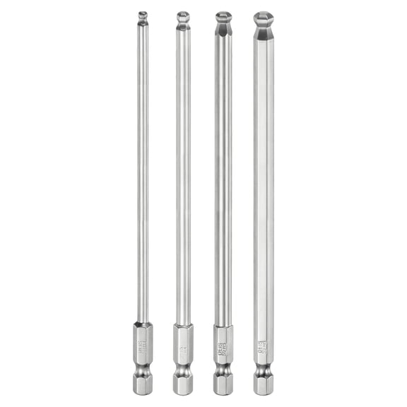 Uxcell 4pcs Ball End Hex Screwdriver Bit 3mm-6mm Size 1/4" Hex Shank 6" Long Magnetic Metric Hex Screw Driver Bits