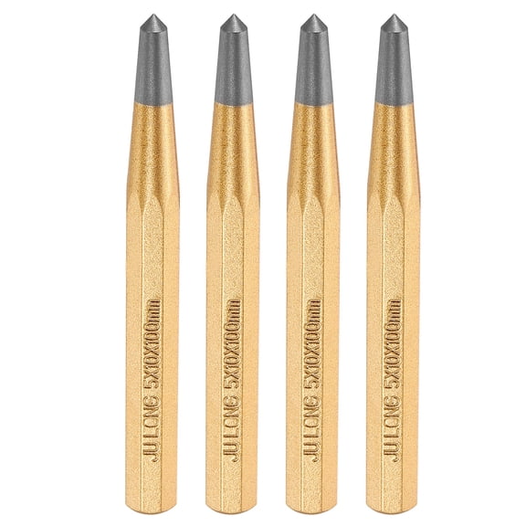Uxcell 4pcs Center Punch 5mm(1/5") 100mm Length Metric Non-marring Alloy Steel Cylindrical Alignment Punch Drive Pin Tools for Automotive Watch Repair Jewelry Craft