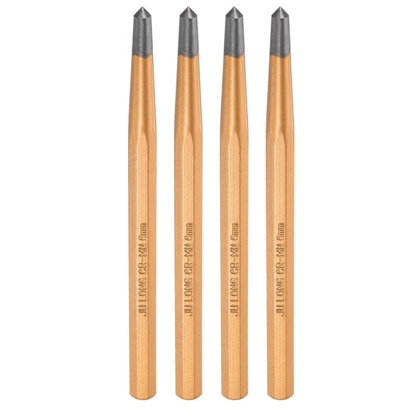 Uxcell 4pcs Center Punch 6mm(1/4") 150mm Length Metric Non-marring Alloy Steel Cylindrical Alignment Punch Drive Pin Tools for Automotive Watch Repair Jewelry Craft