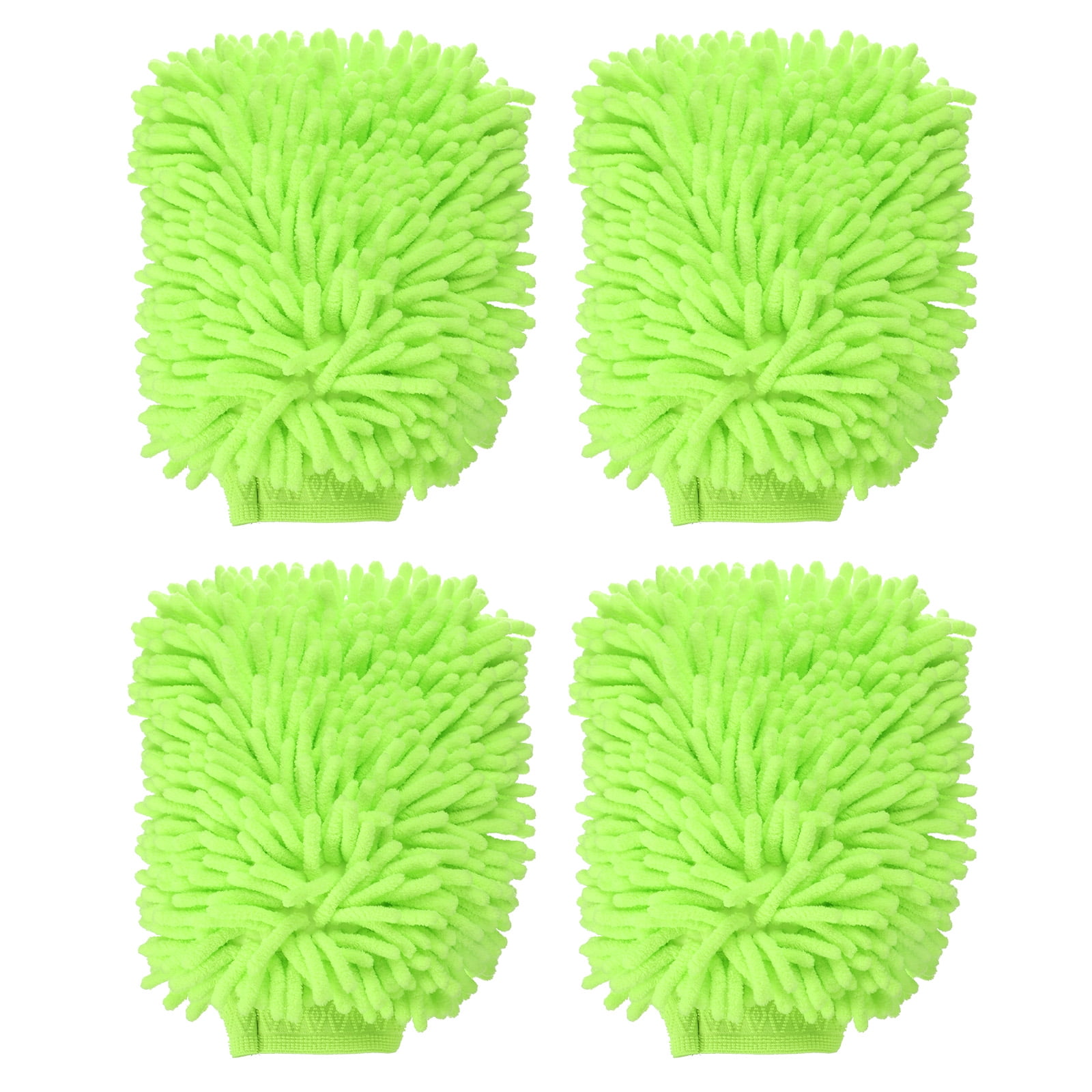 Uxcell 4pcs Chenille Microfiber Car Wash Mitts 10" x 7.5" Scratch Free Wash Gloves Absorbent for Car Washing Home Clean Lime Green