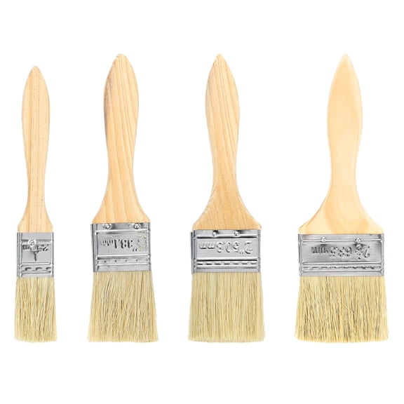 Uxcell 4pcs Chip Paint Brush 1+1.5+2+2.5" Flat Painting Brushes Synthetic Bristle Paint Brushes with Wooden Handle for DIY Art Painting Furniture Cabinet Fences Deck Wall Door Trim