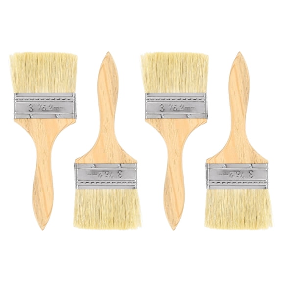 Uxcell 4pcs Chip Paint Brush 3" Flat Painting Brushes Synthetic Bristle Paint Brushes with Wooden Handle for DIY Art Painting Furniture Cabinet Fences Deck Wall Door Trim