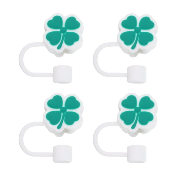 Uxcell 4pcs Clover-shaped Straw Cap 10mm Silicone Dust-Proof Straw Caps for Water Bottle, White Green