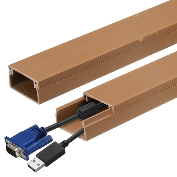 Uxcell 4Pcs Cord Hider Wall 15inx0.94inx0.55in Cable Cover Self Adhesive Wire Hider Wall Mounted TV Cable Raceway,Brown