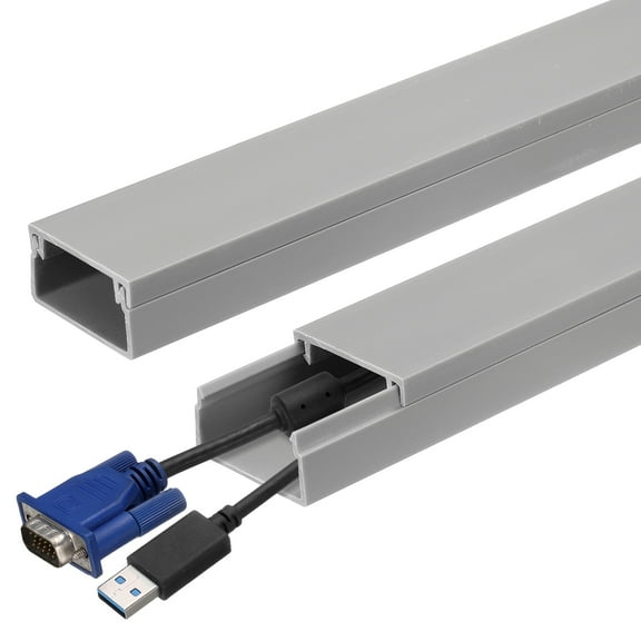 Uxcell 4Pcs Cord Hider Wall 15inx0.94inx0.55in Cable Cover Self Adhesive Wire Hider Wall Mounted TV Cable Raceway,Grey