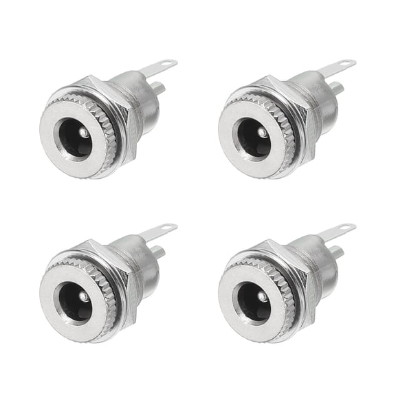 Uxcell 4pcs DC5521 Power Jack, 12V 1A 5.5x2.1mm 2 Pin DC Power Female Panel Mounting Connector Socket with Metal Nut Washer for Electronics Devices, Silver 12.5x12.5x26.5mm