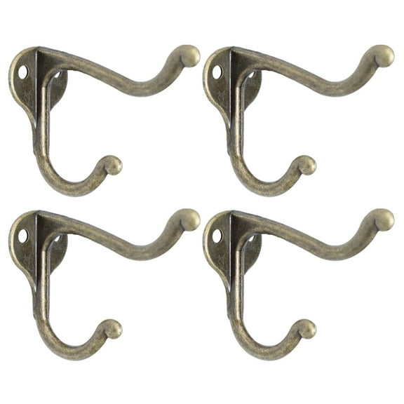 Uxcell 4pcs Dual Robe Hooks Metal Hook Coat Bag Wall Bathroom W Screws, Bronze Tone