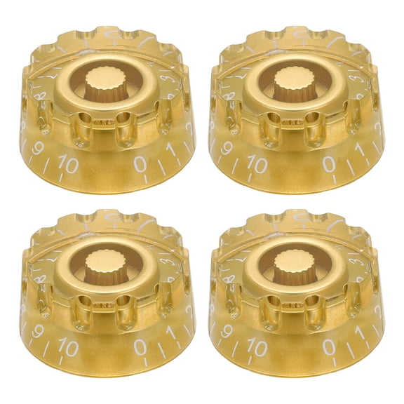 Uxcell 4pcs Electric Guitar Knobs Gold Speed Volume Tone Control Knob 1.02x0.54 inch Guitar Adjust Knobs Caps for Electric Guitar Parts Replacement (Gold-White Word)