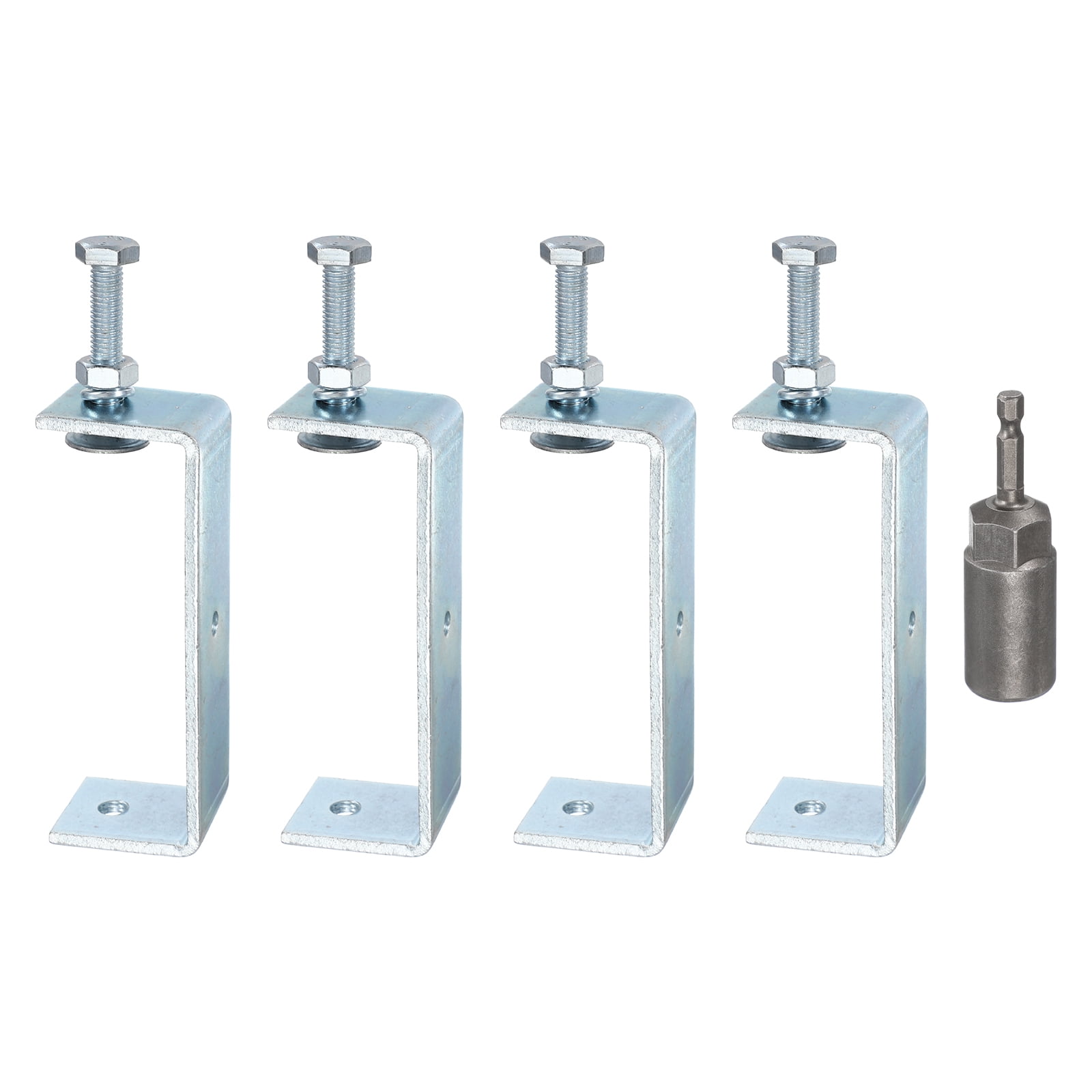 Uxcell 4pcs Galvanized Carbon Steel C Clamps 5-1/8"(130mm) Wide Jaw Opening Heavy Duty Adjustable U Clamp with Socket for Woodworking Welding Building Household Mounting