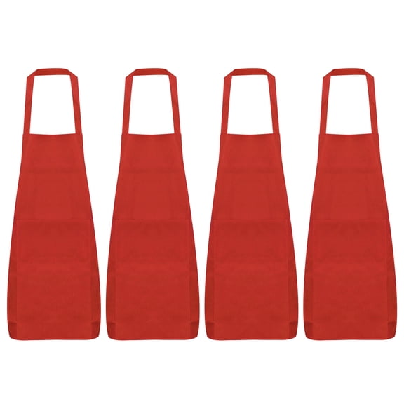 Uxcell 4pcs Kitchen Cooking Aprons 75x65cm Polyester Artist Painting Apron with 2 Pockets for Women Men Chef, Red